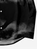 Plus Size Bat Moon Ombre Midnight Print Halloween Button Shirt For Men -  