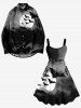 Plus Size Bat Moon Ombre Midnight Print Halloween Button Shirt For Men -  