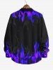 Plus Size Fire Flame Print Halloween Button Shirt For Men -  