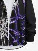 Plus Size Chain Bead Spider Web Print Halloween Button Shirt For Men -  