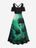 Maxi Robe Ligne A Croisée Rose Lune et Fleur Imprimés de Grande Taille à Paillettes - Noir 2X