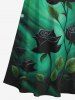 Maxi Robe Ligne A Croisée Rose Lune et Fleur Imprimés de Grande Taille à Paillettes - Noir 2X