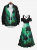 Maxi Robe Ligne A Croisée Rose Lune et Fleur Imprimés de Grande Taille à Paillettes - Noir 2X