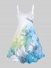 Plus Size Flowers Leaf Ombre Colorblock Bubble Print Hawaii Tank Dress -  