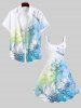 Plus Size Flowers Leaf Ombre Colorblock Bubble Print Hawaii Tank Dress -  