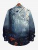 Plus Size Spider Web Maple Leaf Ombre Forest Print Halloween Button Shirt For Men -  