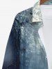 Plus Size Spider Web Maple Leaf Ombre Forest Print Halloween Button Shirt For Men -  