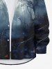 Plus Size Spider Web Maple Leaf Ombre Forest Print Halloween Button Shirt For Men -  