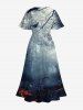 Robe Mi-Longue Ligne A Forêt D'Erable Ombrée de Grande Taille avec Poche - Multi-A 3X