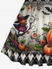 Robe D'Halloween Vintage Citrouille Chauve-souris Imprimés Grande Taille - Noir 4X