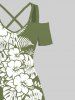 Plus Size Tropical Leaf Hibiscus Flowers Print Cold Shoulder Crisscross Hawaii Maxi Dress -  