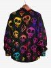 Plus Size Halloween Costume Colorful Skulls Print Buttons Long Sleeve Shirt For Men -  