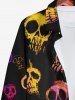 Plus Size Halloween Costume Colorful Skulls Print Buttons Long Sleeve Shirt For Men -  