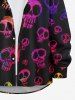 Plus Size Halloween Costume Colorful Skulls Print Buttons Long Sleeve Shirt For Men -  
