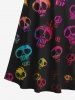 Maxi Robe D'Halloween Costume Colorée Crâne Imprimée à Epaule Dénudée de Grande Taille - Noir 6X