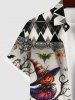 Plus Size Halloween Costume Pumpkin Bat Pixie Fruits Print Buttons Pocket Shirt For Men -  