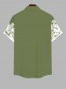 Plus Size Tropical Leaf Hibiscus Flowers Print Buttons Pocket Hawaii Shirt For Men -  