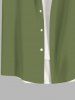 Plus Size Tropical Leaf Hibiscus Flowers Print Buttons Pocket Hawaii Shirt For Men -  