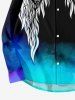 Plus Size Feather Wing Ombre Cloud Print Halloween Button Shirt For Men -  