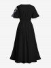 Robe D'Halloween Mi-Longue Ligne A à Chaîne Toile D'Araignée Imprimée de Grande Taille avec Poche - Noir 1X
