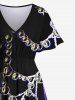 Robe D'Halloween Mi-Longue Ligne A à Chaîne Toile D'Araignée Imprimée de Grande Taille avec Poche - Noir 1X