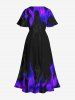 Robe Mi-Longue Ligne A Flamme et Feu Imprimé avec Poche de Grande Taille - Noir M