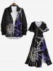Robe D'Halloween Mi-Longue Ligne A à Chaîne Toile D'Araignée Imprimée de Grande Taille avec Poche - Noir 1X