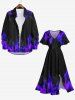 Robe Mi-Longue Ligne A Flamme et Feu Imprimé avec Poche de Grande Taille - Noir M