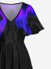 Robe Mi-Longue Ligne A Flamme et Feu Imprimé avec Poche de Grande Taille - Noir 1X