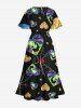 Robe D'Halloween Mi-Longue Fendue Cœur et Fantôme Imprimés de Grande Taille - Noir M