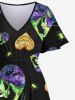 Robe D'Halloween Mi-Longue Fendue Cœur et Fantôme Imprimés de Grande Taille - Noir 1X