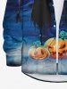 Plus Size Halloween Costume Pumpkin Ghost Scarecrow Star Tree Print Buttons Long Sleeve Shirt For Men -  