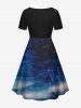 Plus Size Halloween Costume Pumpkin Scarecrow Star Tree Print Cinched Dress -  