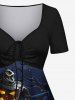 Plus Size Halloween Costume Pumpkin Scarecrow Star Tree Print Cinched Dress -  