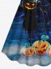 Plus Size Halloween Costume Pumpkin Scarecrow Star Tree Print Cinched Dress -  