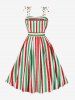 Plus Size Stripes Print Tie Bowknot Cami Vintage Dress -  