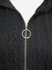Plus Size Full Zipper Cable Knit Textured Solid Hooded Long Sleeve Sweater Coat with Scalloped Sector Belt -  