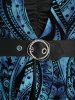 Plus Size Paisley Flowers Flocking Mesh Buckle Lace Trim Ruched Ruffles Hooded Dress -  