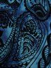 Plus Size Paisley Flowers Flocking Mesh Buckle Lace Trim Ruched Ruffles Hooded Dress -  