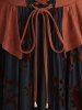 Plus Size Floral Jacquard Grommets Lace-up Lace Trim Flare Sleeves Asymmetrical Top -  
