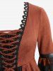 Plus Size Floral Jacquard Grommets Lace-up Lace Trim Flare Sleeves Asymmetrical Top -  