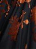 Plus Size Floral Jacquard Grommets Lace-up Lace Trim Flare Sleeves Asymmetrical Top -  
