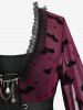 Bat Star Mesh Flocking 2 in 1 Belted Top with Removeable Pin and Lace-up Split Pocket Flare Pants Plus Size Outfit -  
