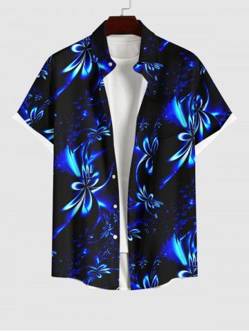 Plus Size Flowers Glitter 3D Print Buttons Pocket Hawaii Shirt For Men