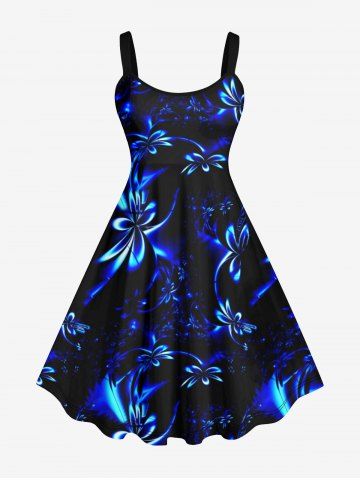 Plus Size Flowers Glitter 3D Print Hawaii Tank Dress - MULTI-A - XS