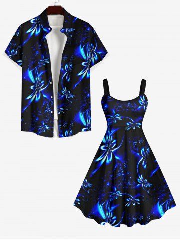 Flowers Glitter 3D Print Plus Size Matching Hawaii Beach Outfit For Couples - MULTI-A