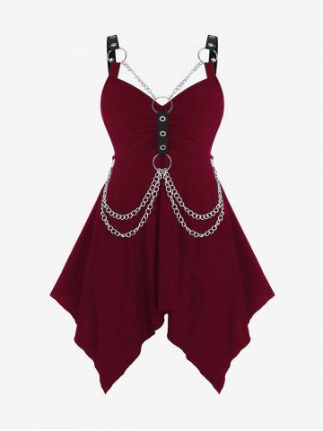 Plus  Size Gothic O Ring Chains Handkerchief Tank Top - RED - L | US 12