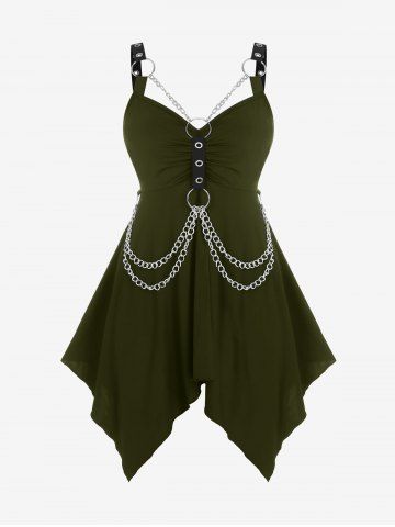 Plus  Size Gothic O Ring Chains Handkerchief Tank Top - DEEP GREEN - L | US 12