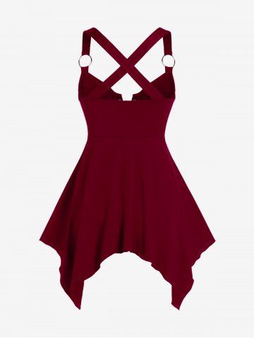 Plus Size Lace Up Zipper Crisscross Handkerchief Tank Top