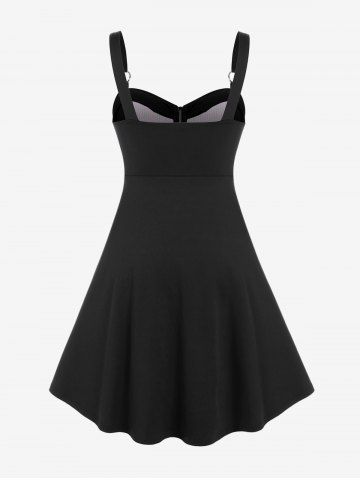 Gothic Plus Size Plaid Colorblock Print Lace Up Half Zipper Patchwork Fit and Flare Dress